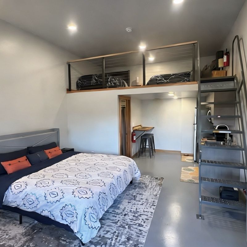 Open concept entrance showing the modern cabin layout in the Black Hills, SD.