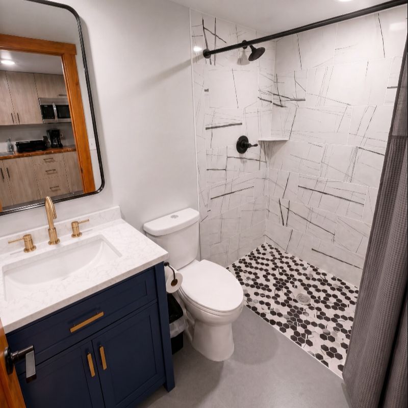 Pristine modern bathroom with updated fixtures and clean lines in the Black Hills, SD.